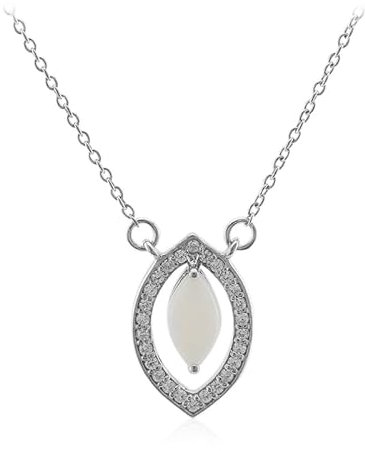 Cavill Weißer Opal Collier 0,429 ct Marquise-Cabochon in platiniertem 925 Sterling Silber mit 26 funkelnden Zirkonen aus Tansania, modernes Silber Halskette Opal 45-50cm