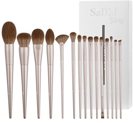 Set de pinceaux maquillage (15 pièces) – Fond de teint, poudre, correcteur, enlumineur, contour, fards à paupières & blush – Pinceaux visage & yeux avec poils doux