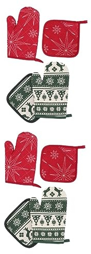 PRETYZOOM 4sets Heat Resistant Oven Gloves Microwave Glove Double Fingers Kitchen Mitts for Christmas Zeal Heat Insulation Mat