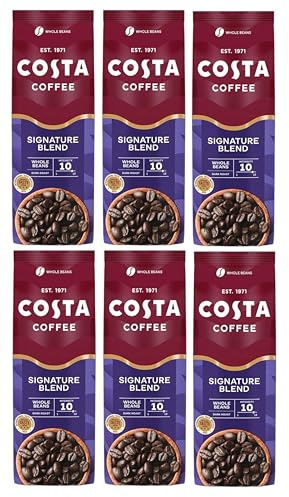 Costa Coffee Signature Blend Dark Roast Whole Coffee Beans, 1Kg (Pack of 6, Total 6000 Grams)