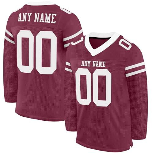 Generisch Individuelles American Football Trikot Personalisiert Name Nummer Spieltrikots Langarm T-Shirts Schnelltrocknend Rugby Trikots Damen Herren Junge Mädchen Kinder Oberteil 1-7