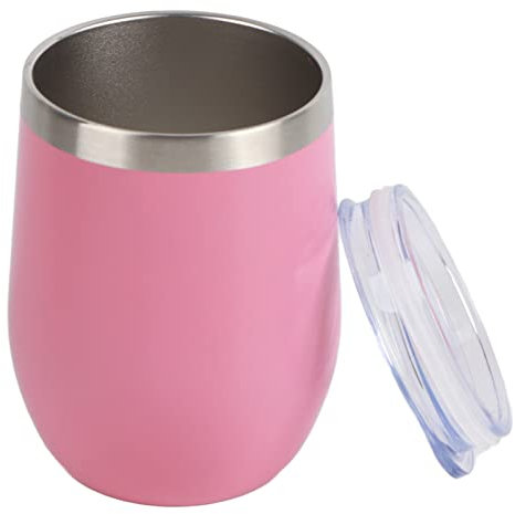Jwthee 12Oz Wine Tumbler Stemless Champagne Flutes with Lid,Stainless Steel Eggshell Cup Wine Cup Travel for Cold Hot Drinks (Pink)