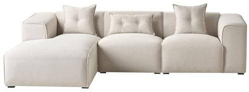 Beliani Modernes Ecksofa in hellem Beige mit 3 Zierkissen Stoffbezug Eckcouch rechts Dolva