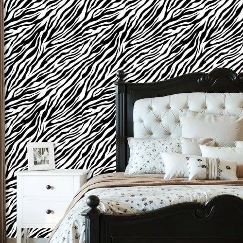 DERUINVAIO Peel and Stick Wallpaper Zebra Seamless Black White Zebra Stripes Zoo Fabric Animal Skin Removable Wallpaper Contact Paper for Living Room Bedroom Bathroom Kitchen Countertop 60cm x 300cm
