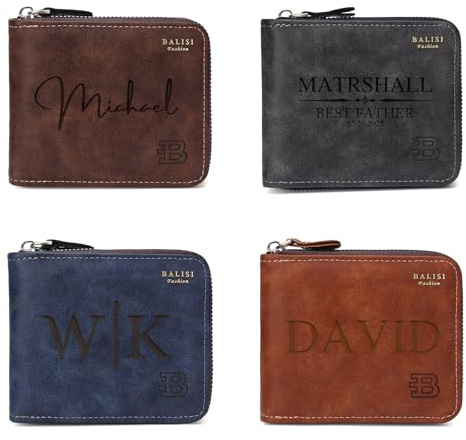 Leder Geldbeutel Portmonee mit Gravur Großbuchstabe | Geldbörse Herren mit Namen, Personalisierte Vatertagsgeschenk für Papa, Opa, Männer zum Männertag, Herrentag