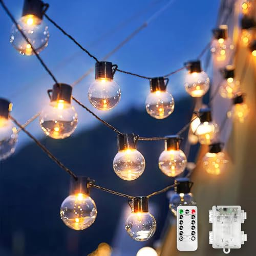 Lichterkette Glühbirnen Aussen Batterie, 5M 20er LED Lichterkette Außen Batteriebetriebene, 8 Modi Lichterkette Warmweiß,Wasserdicht Garten Beleuchtung für Party Garten Hof Balkon (Batteriebetrieben)