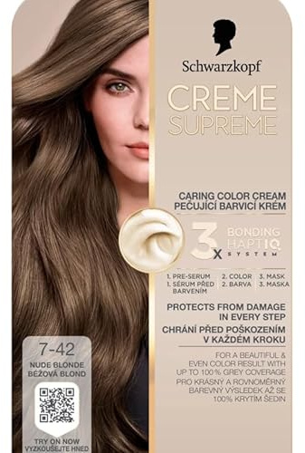 Schwarzkopf CREME SUPREME 7-42 nude blonde nourishing cream color, Pack of 1