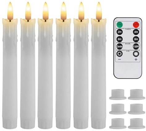 Teynewer LED Taper Candles, Battery Operated Flameless Drip Wax, Pack of 6