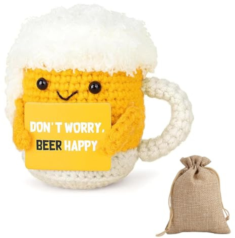 THXFUNAREA Jouet Anti-Stress Drôle en Forme de Verre à Bière, Peluche Déco avec Citation Positive, Cadeau Drôle et Unique pour Femme, Homme, Cadeau de Retablissement ou pour Collègue de Bureau