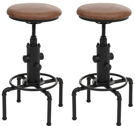 PROREGAL 2er-Set Barhocker gepolstert Sitzhöhe 62-85cm Braun Barstuhl Tresenhocker höhenverstellbar drehbar Industrial Metall Kunstleder