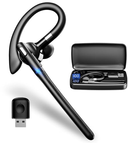 Headset mit Mikrofon USB Bluetooth 6.1 Kabellos In Ear Kopfhörer Zwei-Geräte-Verbindung 1,5 Std Schnellladung LED Ladebox 180 Std Bereitschaftszeit Over Ear Ohrhörer für Autofahren/Business/Büro