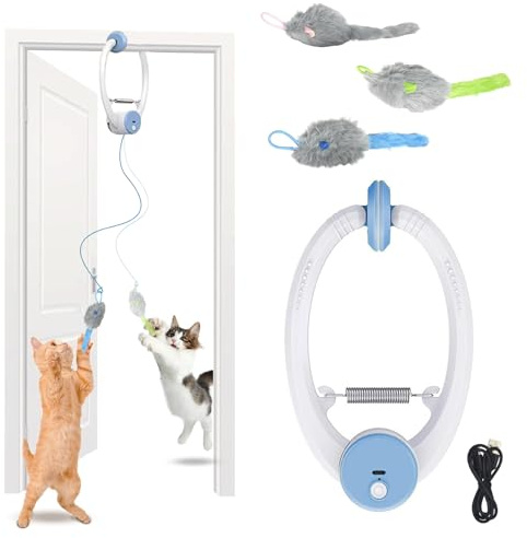 HBSFBH Jouet Interactifs à Suspendre pour Chat, Jouet à Suspendre pour Chat Interieur, Jouet Automatique Suspendu pour Chat, Jouet Porte Chats avec Corde et Souris en Peluche, pour Chasser et Exercer