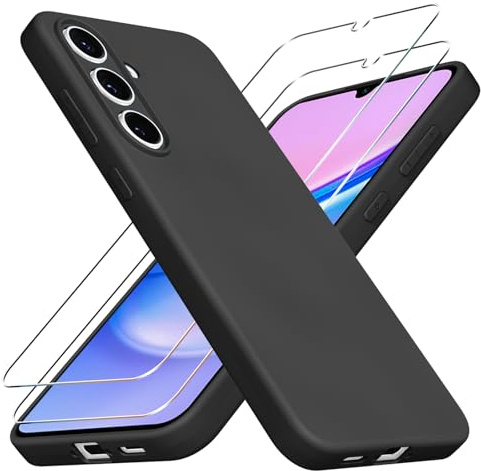 ZhuoFan Coque pour Samsung Galaxy A15 5G, avec 2 Pièces Verre Trempé, Housse Etui Silicone TPU Souple Liquide, Protection intégrale Très Mince et Antichoc Anti-Rayures, Noir