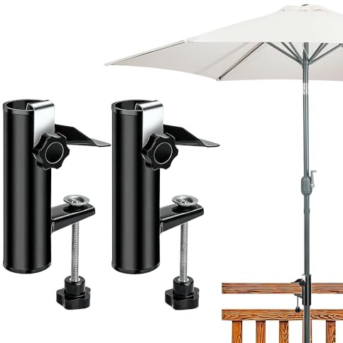 yotutun 2 Pièces Support de Parasol en Métal, Pied de Parasol Fixation Balustrade Balcon Pince de Parapluie Réglable pour Balcon, Terrasse ou Table, Ø19-38mm
