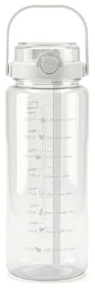Naapesi Borraccia 2 Litri con Cannuccia - Borraccia Sportiva Motivazionale Grande Capacità, Senza BPA Tritan Bottiglia Acqua per Palestra, Scuola, Viaggio - Trasparente Bianco