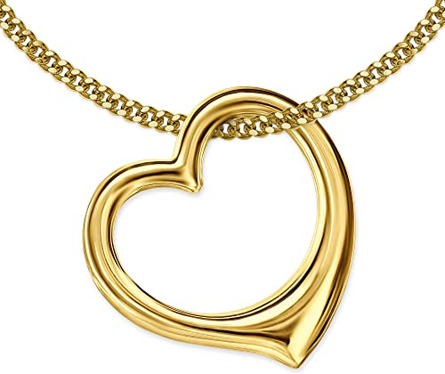 CLEVER SCHMUCK Damen Herzkette Anhänger schwingendes Herz 16 mm plastisch 333 Gold 8 Karat & vergoldete Panzerkette 50 cm im Schmucketui anthrazit