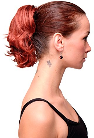 WIG ME UP - Haarteil Zopf Extension Rot Kupferrot Kupfer kurz wilder Look Befestigung mit Butterfly-Klammer 20 cm T6545-350