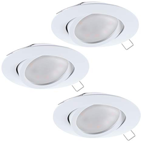 EGLO 3er-Set Einbaustrahler Tedo, Spots Set aus Aluminiumguss in Weiß, 3 Einbauleuchten mit GU10 Fassung, LED Leuchtmittel inklusive, Spot flach, schwenkbar, Ø 8 cm