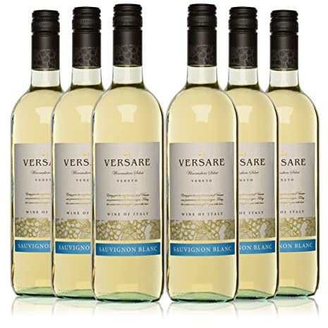 Versare Sauvignon Blanc Italian White Wine from Veneto, Italy Case of 6, 75cl Bottles – Zesty Citrus and Floral Notes – Serve with Seafood, Salads and Pasta – Vegan Friendly, Screwcap