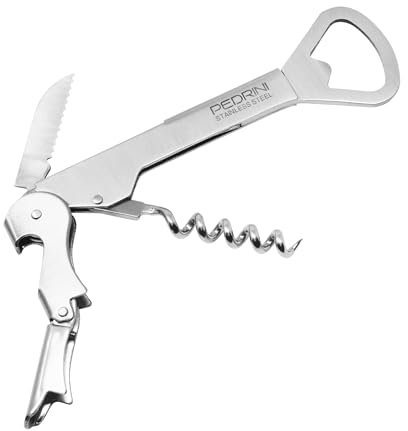 Pedrini Levatappi tascabile in acciaio inox con lama tagliafoglia e levacapsule