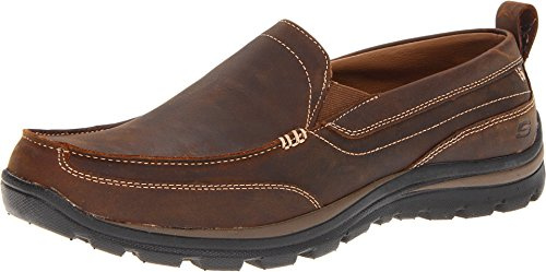 Skechers USA Men's Relaxed Fit Memory Foam Superior Gains Slip-On,11.5 XW US,Dark Brown