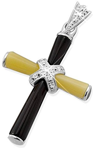 JVC Anhänger Kreuz Bernstein Amber Silber 925