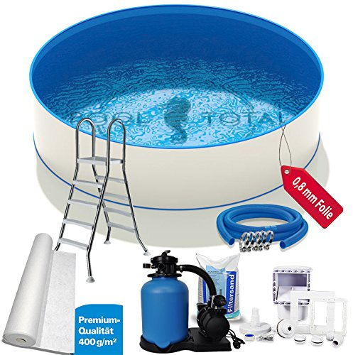 POOL Total Stahlwand Rundbecken Ø 6,00 x 1,35m Premium Komplettset Schraubenfreie Montage Folie blau 0,8 mm Gartenpool aufgestellt eingelassen versenkt Swimmingpool Schwimmbecken Becken Rundpool Pool