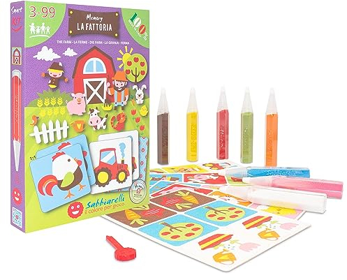 Sabbiarelli Sand-it For Fun Kit Der Bauernhof - Kreativ Bastelset: male mit Sand und spiele Memory, Sandbilder für Kinder ab 3+, Geschenkidee zum Geburtstag