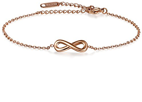 JewelryWe Unendlichkeitszeichen Armband Damen Fußkette: Edelstahl Infinity Unendlichkeit Lieben Zeichen Charm Armkette Fußkettchen Armreif für Frauen Mädchen Rosegold Verstellbare Länge