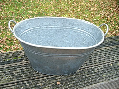 Deko-Impresion Große Zinkwanne Pflanztopf Zinkbottich Blumentopf 52 x 32 cm grau
