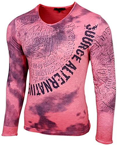 Baxboy Herren Longsleeve T-Shirt Moderner Männer Langarmshirt Langarm Sweatshirt 701, Farbe:Coralle, Größe:S