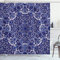 ABAKUHAUS Mystik Duschvorhang, Böhmische Blumenkreis, Stoffliches Gewebe Badezimmerdekorationsset mit Haken, 175 x 220 cm, Weiß Blau Lila