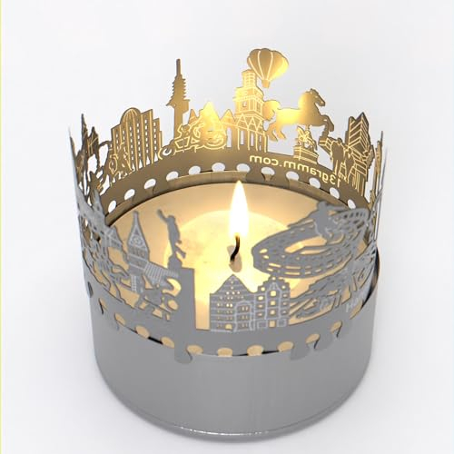 Hannover Skyline Schattenspiel - Kerzenaufsatz | Wahrzeichen, Souvenir, Geschenk | Projektion der Silhouette im Raum | Perfekt für Hannover Fans