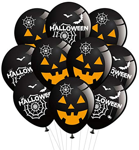 Oblique Unique® Halloween Luftballon Set 10 gruselige Horror Deko Ballons mit Kürbis Spinnennetz Fledermaus Motiven Feier Party Dekoration Schwarz Orange Weiß