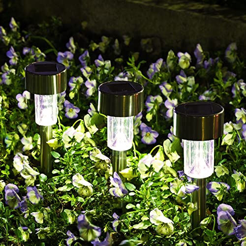 Solpex Luci solari per vialetti esterni, confezione da 12 luci solari per vialetti, luci a LED da giardino, per paesaggio/patio/prato/cortile/vialetto, bianco freddo (acciaio inossidabile)