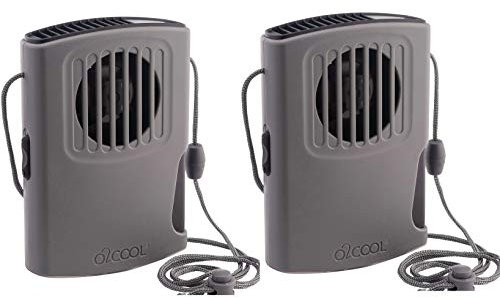 O2COOL Multi-Pack Misting Neck Personal Travel Battery Powered Deluxe Cooling Fan, 2pk (Gray)