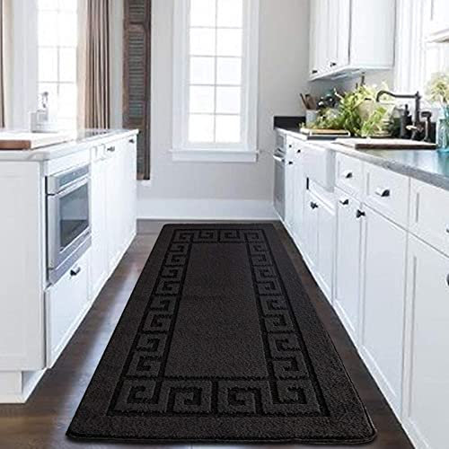 Gel Back Non-Slip Washable Large Entrance Doormat |60 x 110 cm Outdoor and Indoor Dog Muddy Paws Floor Protector, Hallway, Bath and Kitchen - Black
