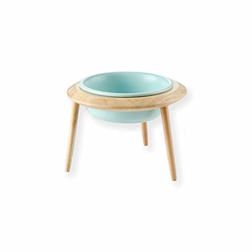 Monkimau Hundenapf Katzennapf aus Keramik mit Holzständer erhöht Futternapf Fressnapf (480ml, Blau)