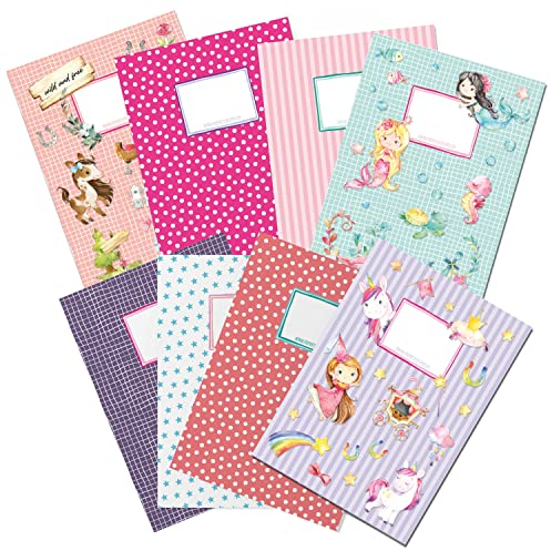 Papierdrachen 8 hochwertige Heftumschläge aus Papier für Kinder | DIN A4 | Motiv Unter Wasser & Einhorn - Heftschoner - Heftumschlag 250g/m² - Set Nummer 4