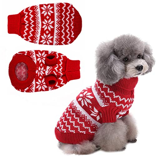 Pullover Hund Weihnachten,Hundepullover Kleine Hunde Weihnachten,Hund Weihnachtspullover,Hunde Weihnachts Pulli,Weihnachtspullover Kleiner Hund,Strickpullover für Hunde (M-Rot)