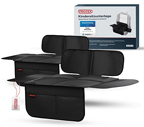 PROTEX Kindersitzunterlage [Testsieger 2025] ISOFIX-geeignet | Wasserabweisender Polyester Stoff mit gepolsteter Sitzfläche (S 2er Set)