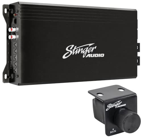 STINGER Amplificatore audio monoblocco audio per auto con telecomando per bassi, ponticello, amplificatore per auto a 1 canale classe D, alimentatore Mosfet, ingresso alto/basso, amplificatore di