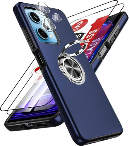 LeYi Funda para Xiaomi Redmi Note 12 Pro 5G/Xiaomi Poco X5 Pro 5G, Azul | Hard PC Silicona Case con 2× Protector de Lente de Cámara, 2× Cristal Templado, Armor Carcasa con 360 Grados Metálico Anillo