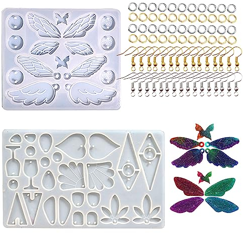 Attuslla Ohrringe Silikonform Schmuck Epoxidharz Form Ohrringe Resin Silikonform mit Ohrhaken, Sprengringe für DIY Frauen Ohrringe, Anhänger, Ringe, Schmuck Handwerksbedarf