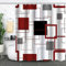 Duschvorhang Muster 180x200, Geometrisches Gittermuster Duschvorhänge für Badezimmer mit C-Ringe aus Polyester, Schwarz Grau Rot