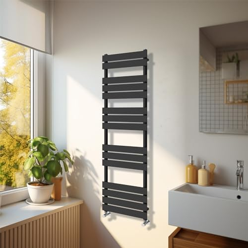 NRG Modern Bathroom 1600 x 450mm Flat Panel Heated Towel Rail Radiator Black for Living Room and Kitchen
