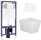 Wall Hung Toilet Pan Dual Concealed Cistern Frame Soft Close Seat & White Flush Plate Square Rimless Toilet