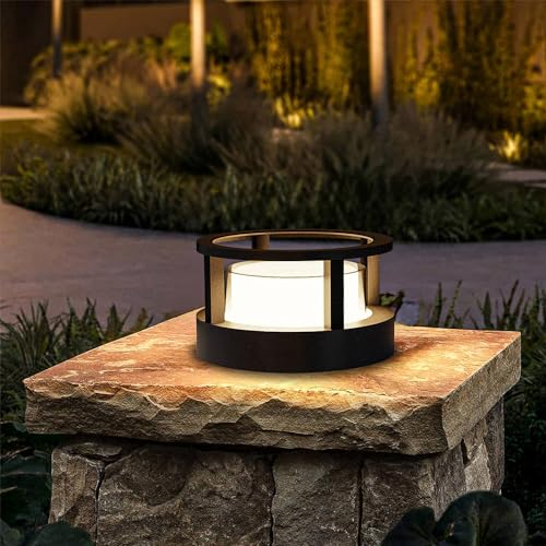 FREEUP Farolas Exterior Jardin, 15W LED Lámpara de Sobremuro Exterior Redonda Ip65 Luz de Camino Exterior de Aluminio, Blanco Cálido, Lámpara de Jardín Poste, Balizas Exterior Jardin, Negro