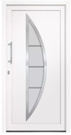 HORI® Eingangstür Kunststoff Komplettset – Hochwertige Haustür mit Wärmeschutz, 5-fach-Verriegelung & Edelstahl-Stoßgriff I Farbe: weiß I DIN links I Modell: Curve I 210 x 110 cm