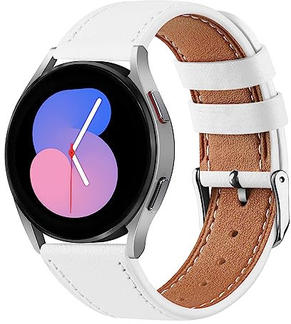 Mugust Correa de Cuero para Samsung Galaxy Watch 6/5/4/Classic/Active 2 - Compatible con 40mm 44mm 45mm 43mm 47mm 42mm 46mm - Pulseras para Hombre y Mujer (Blanco)